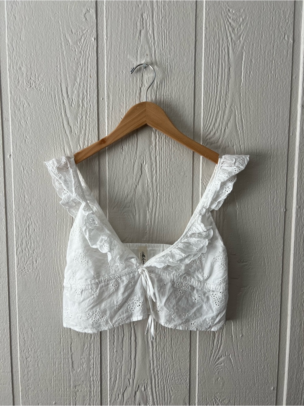 White Eyelet Ruffle Tie-Front Crop Top